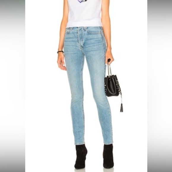 RE/DONE ORIGINALS High Rise Stretch Skinny Jeans Light Wash Button Fly Size 26 - Picture 2 of 12